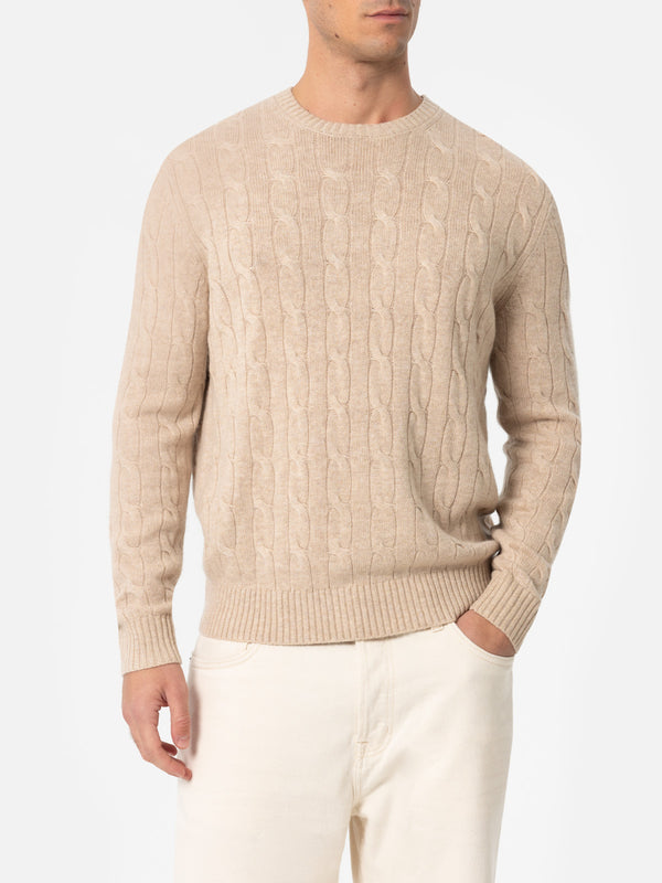 Maglione girocollo in misto cashmere beige da uomo Regent