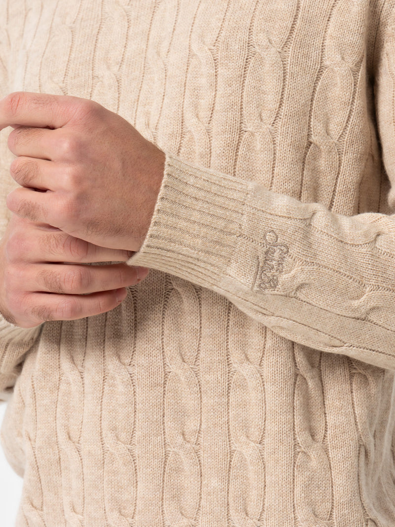 Maglione girocollo in misto cashmere beige da uomo Regent