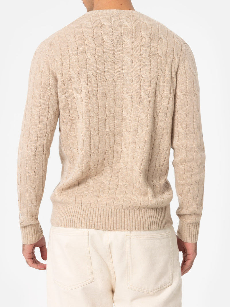 Maglione girocollo in misto cashmere beige da uomo Regent