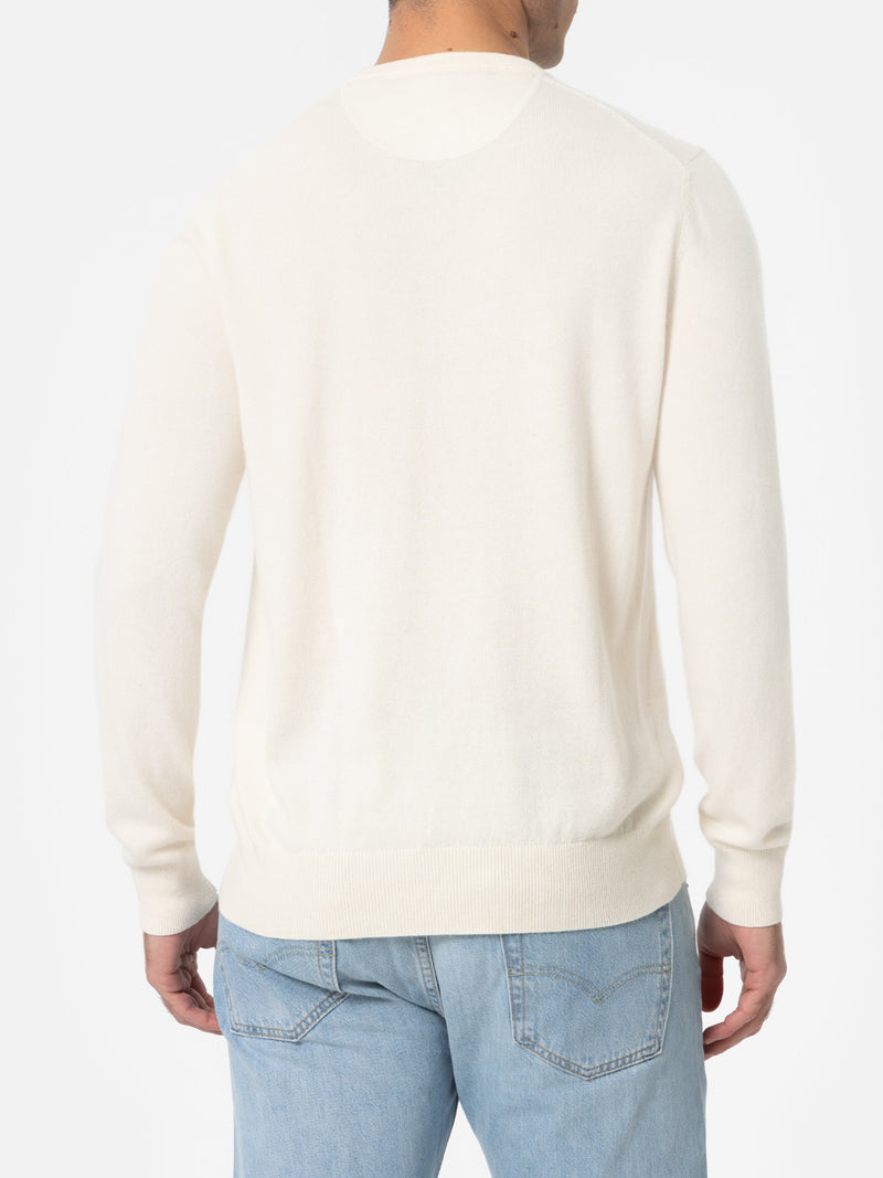 Man white crewneck cashmere blend sweater Regent