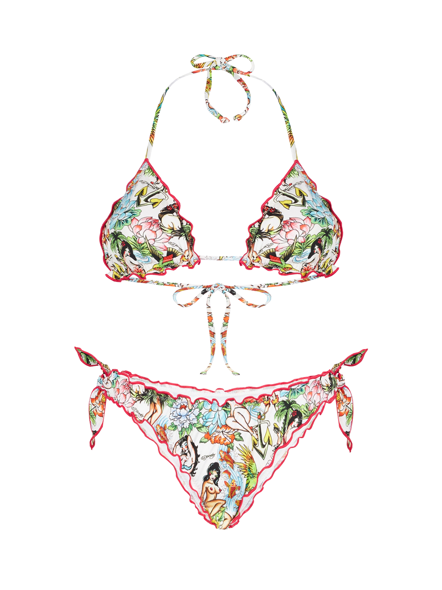 Woman triangle bikini with tattoo print