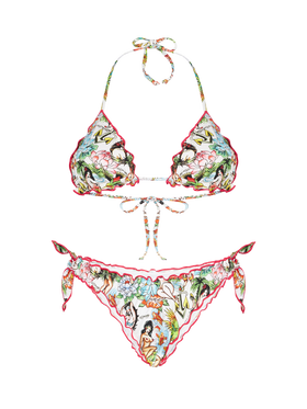 Woman triangle bikini with tattoo print