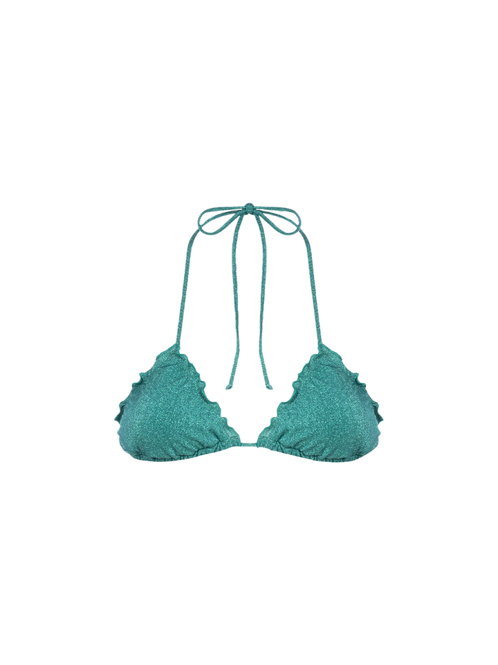 Top mare classico da donna a triangolo in lurex verde acqua Sagittario