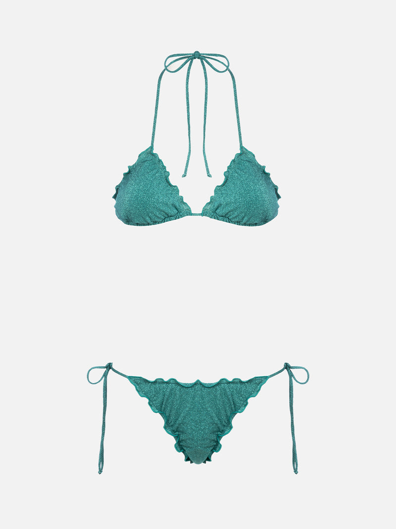 Bikini da donna classico a triangolo verde acqua lurex Sagittarius Miami