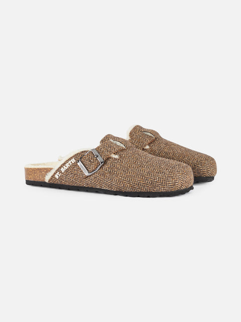 Woman sandal furry clogs with herringbone print - MC2 Saint Barth