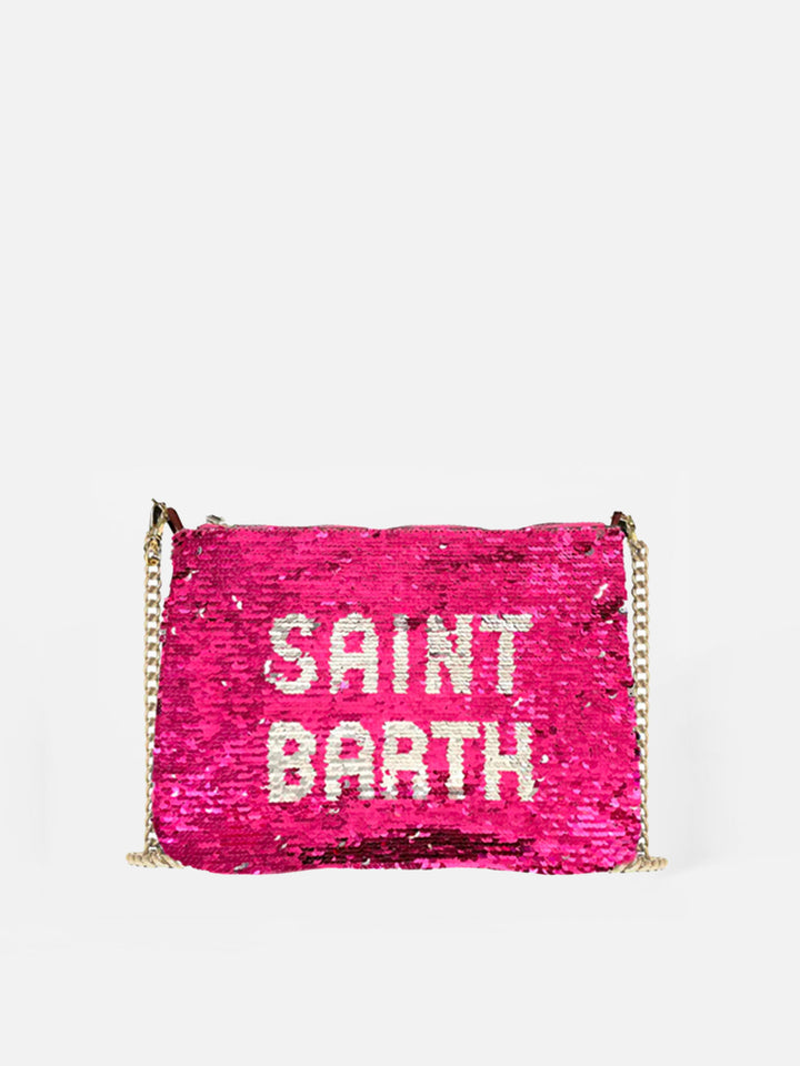 Fuchsiafarbene Parisienne-Pochette mit Pailletten und Schultergurt