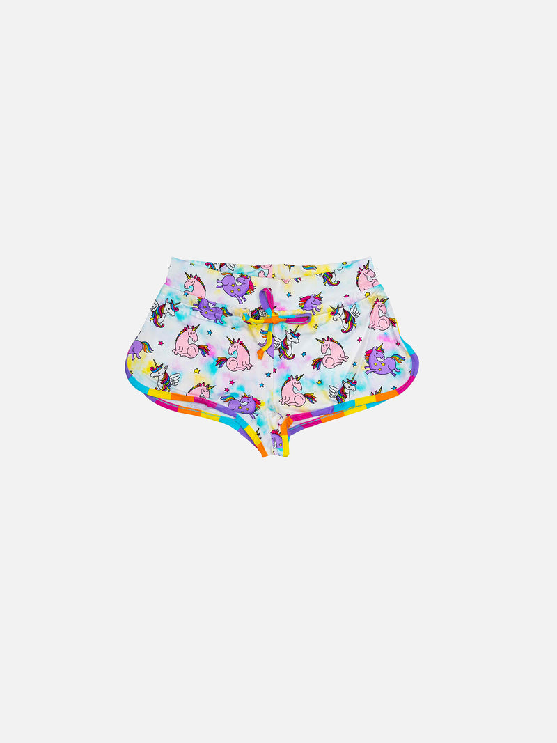 Unicorn print girl beach shorts