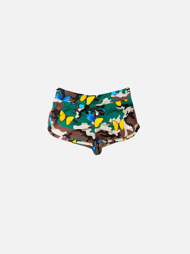 Camouflage and butterly print girl beach shorts