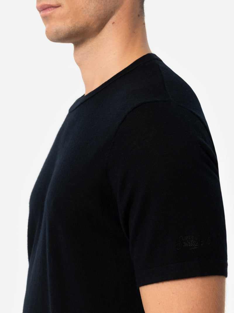 T-shirt da uomo in misto cashmere nero Scott