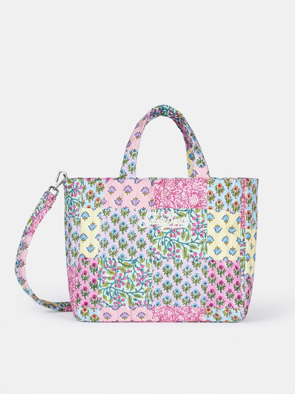 Borsa Soft Tote Mid trapuntata a fiori multicolore