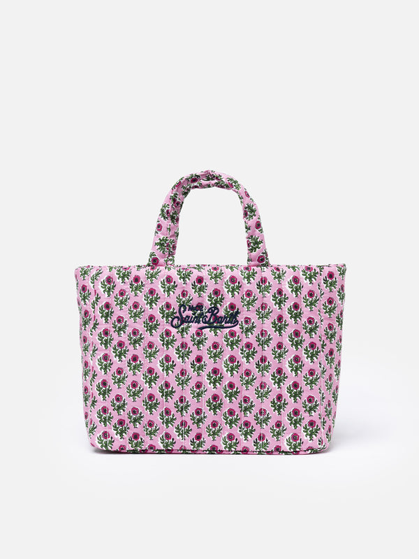 Gesteppte Soft Tote Mid Bag mit rosa Blumenmuster