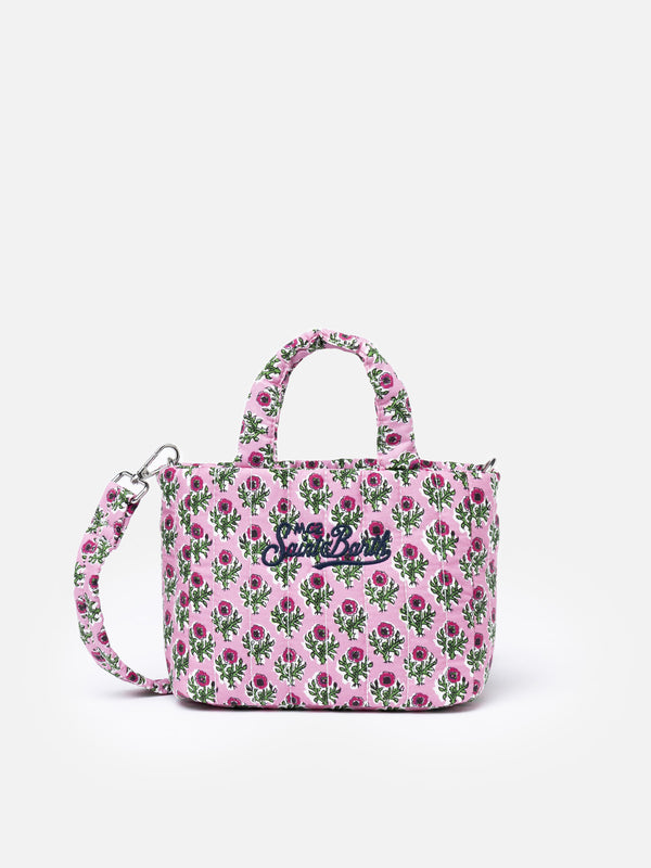 Gesteppte Soft Tote Mini-Tasche mit rosa Blumenmuster