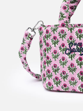Borsa Soft Tote Mini trapuntata a fiori rosa