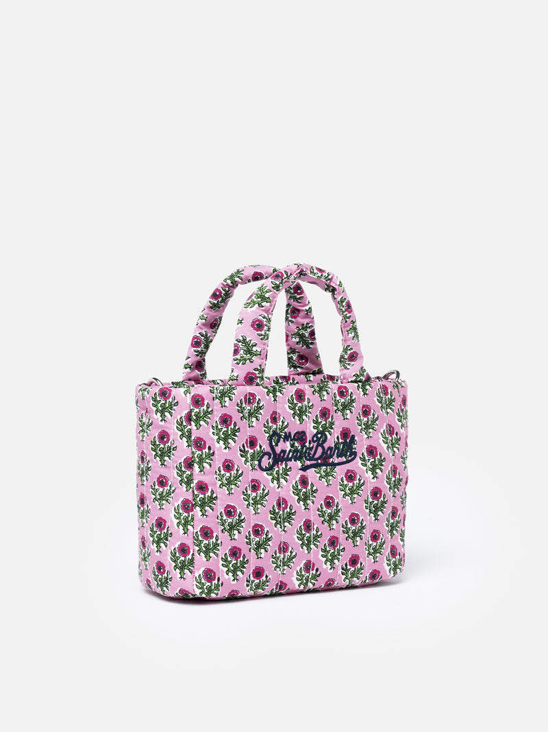 Borsa Soft Tote Mini trapuntata a fiori rosa