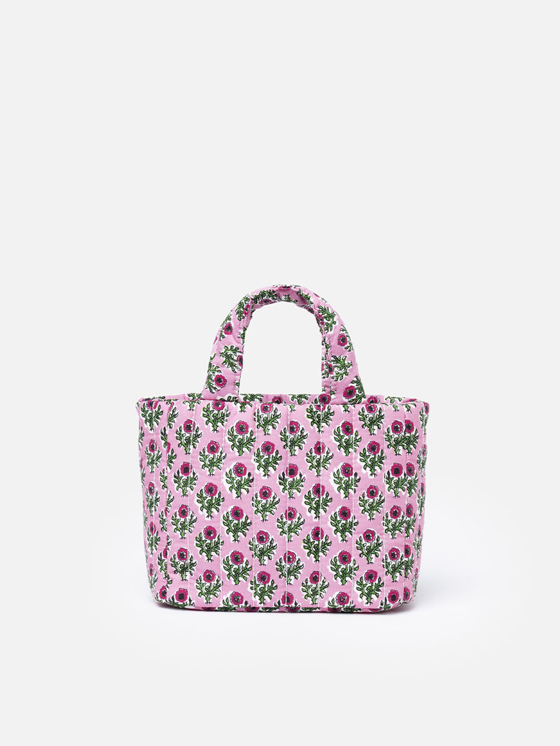 Borsa Soft Tote Mini trapuntata a fiori rosa