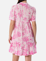 Woman cotton voile short dress Siara with toile de jouy print