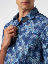 Camicia da uomo Sikelia in mussola di cotone con stampa stelle paisley