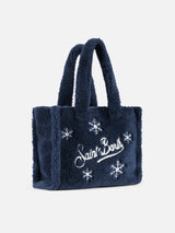 Borsa morbida in teddy blu con fiocchi di neve