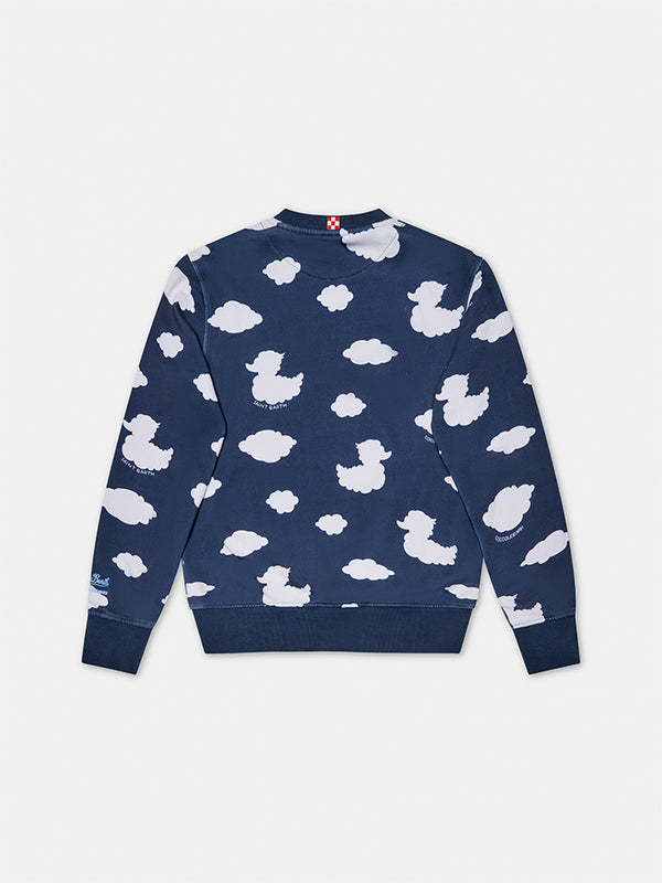 Crewneck blue sweatshirt with Coccole e nuvole embroidery | COCCOLEBIMBI SPECIAL EDITION