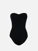 Woman black lurex strapless one piece swimsuit Soleil