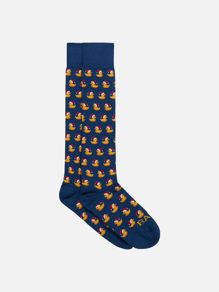 Calza lunga da uomo con stampa jacquard papere Babbo Natale