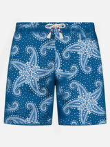 Herren-Badeshorts aus leichtem Stoff mit blauem Paisley-Print