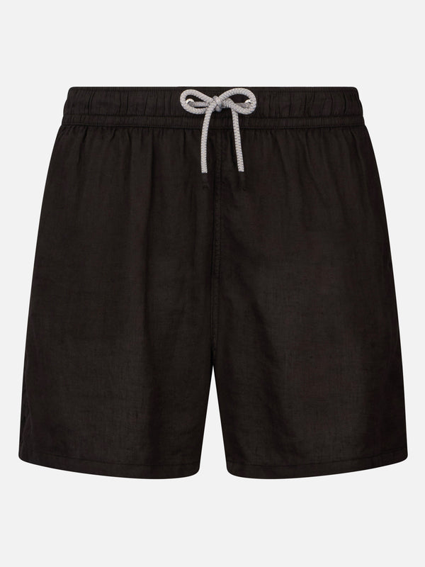 Mittellange Herren-Badeshorts aus schwarzem Leinen Gustavia