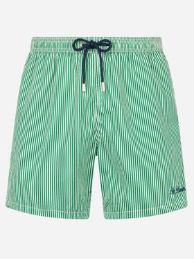 Grün gestreifte Seersucker-Badeshorts Patmos