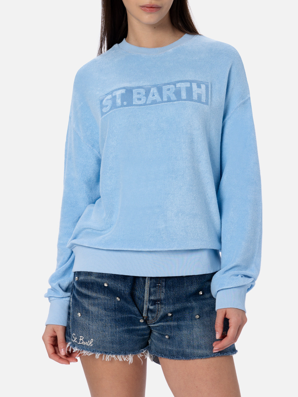 Felpa da donna Stardust di cotone spugna di colore azzurro