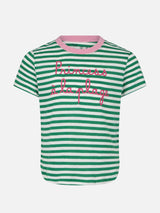 T-shirt da bambina con righe e ricamo