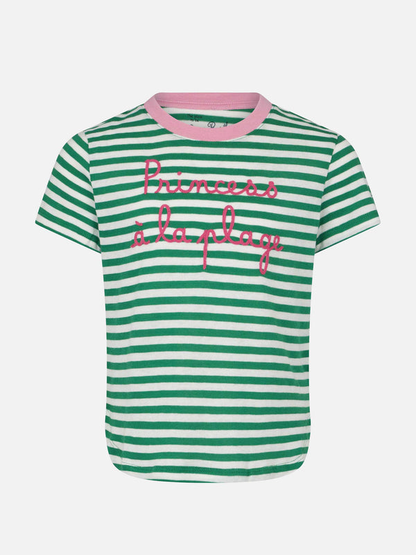 T-shirt da bambina con righe e ricamo