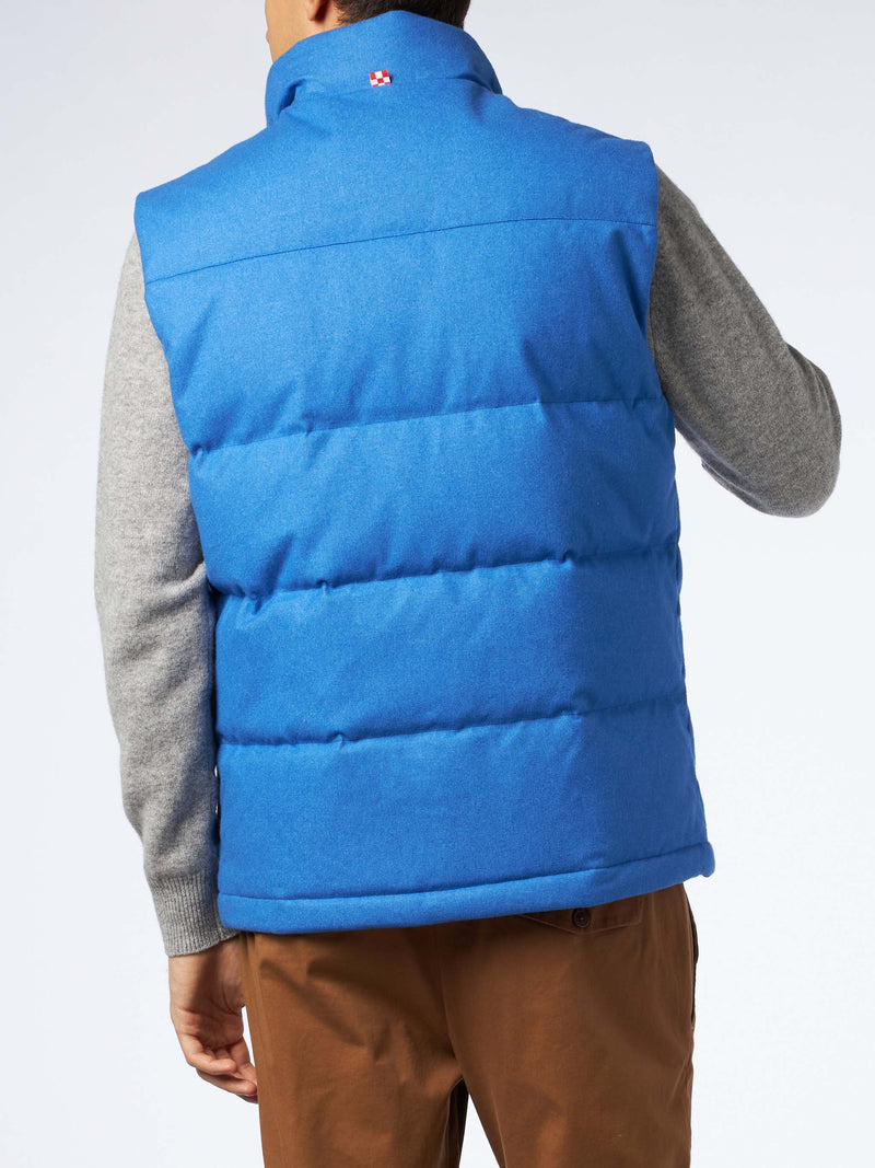 Gilet da uomo imbottito in piuma di lana bluette con tasche