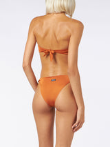 Shiny orange crossed bandeau bikini