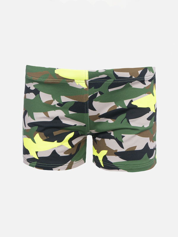 Boy lycra swim briefs with camo shark print