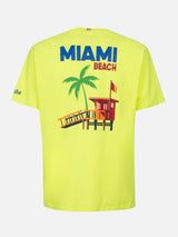 Herren-T-Shirt aus Baumwolle mit platziertem Miami Beach-Postkartendruck