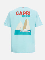 Herren-T-Shirt aus Baumwolle mit platziertem Capri Addicted-Postkartendruck