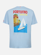 Herren-T-Shirt aus Baumwolle mit platziertem Portofino Addicted-Postkartendruck