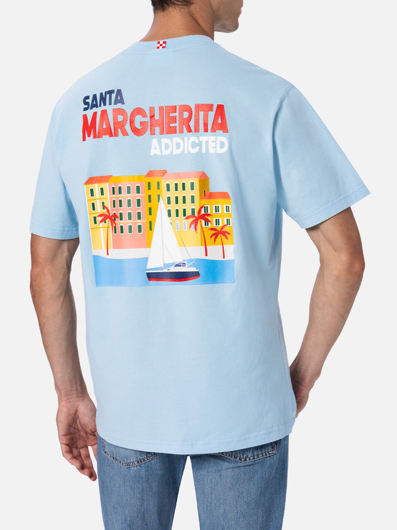 Man cotton t-shirt with Santa Margherita Addicted postcard placed print