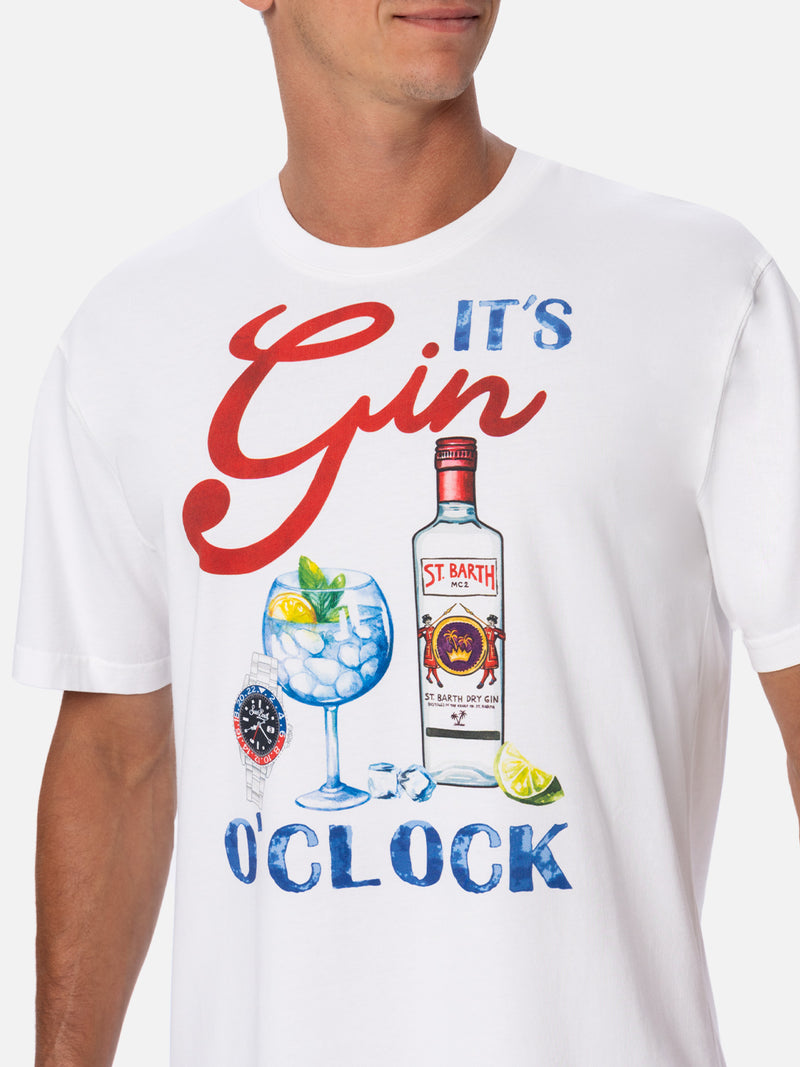 Man cotton t-shirt with It's Gin o'clock placed print