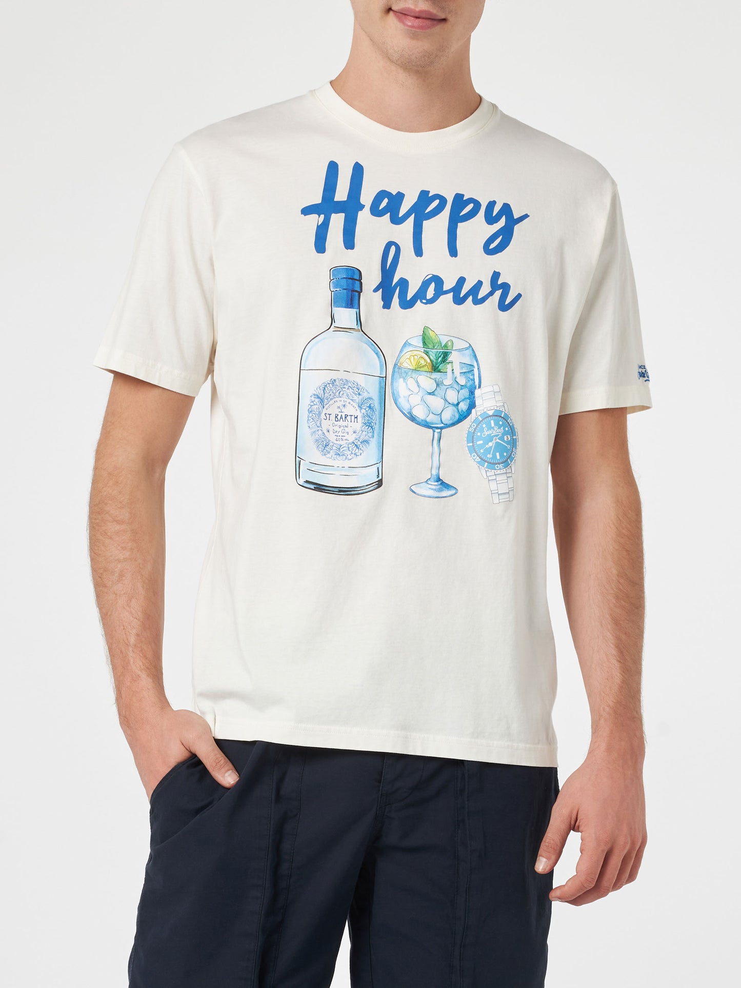 Man cotton t-shirt with Happy Hour placed print - MC2 Saint Barth