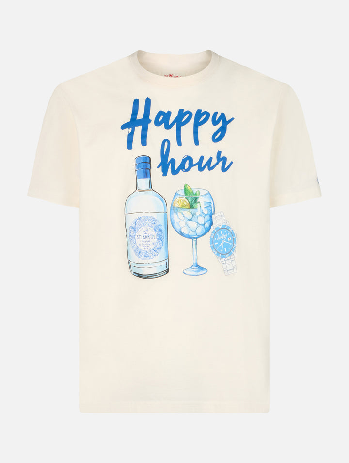 Man cotton t-shirt with Happy Hour placed print - MC2 Saint Barth