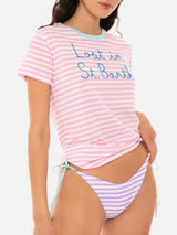 T-shirt a righe con ricamo Lost in St. Barth