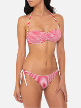 Gestreifter, drapierter Bandeau-Bikini