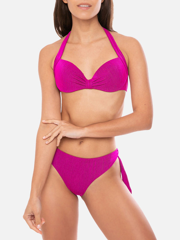 Fuchsia plissé bralette bikini