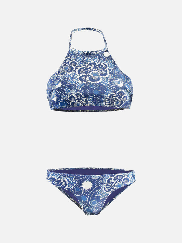 Bikini Collo Alto Denim Foglie