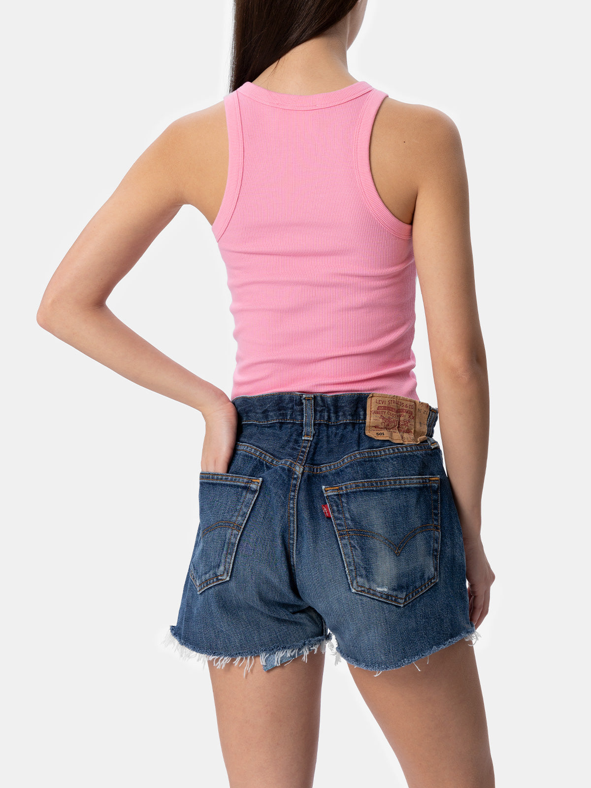 Woman rib-knit pink cotton tank top - MC2 Saint Barth