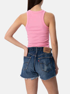 Woman rib-knit pink cotton tank top - MC2 Saint Barth