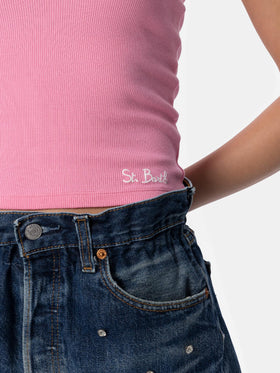 Woman rib-knit pink cotton tank top - MC2 Saint Barth