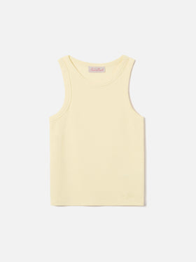 Yellow ribbed Ada tank top with embroidery