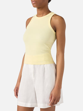 Yellow ribbed Ada tank top with embroidery